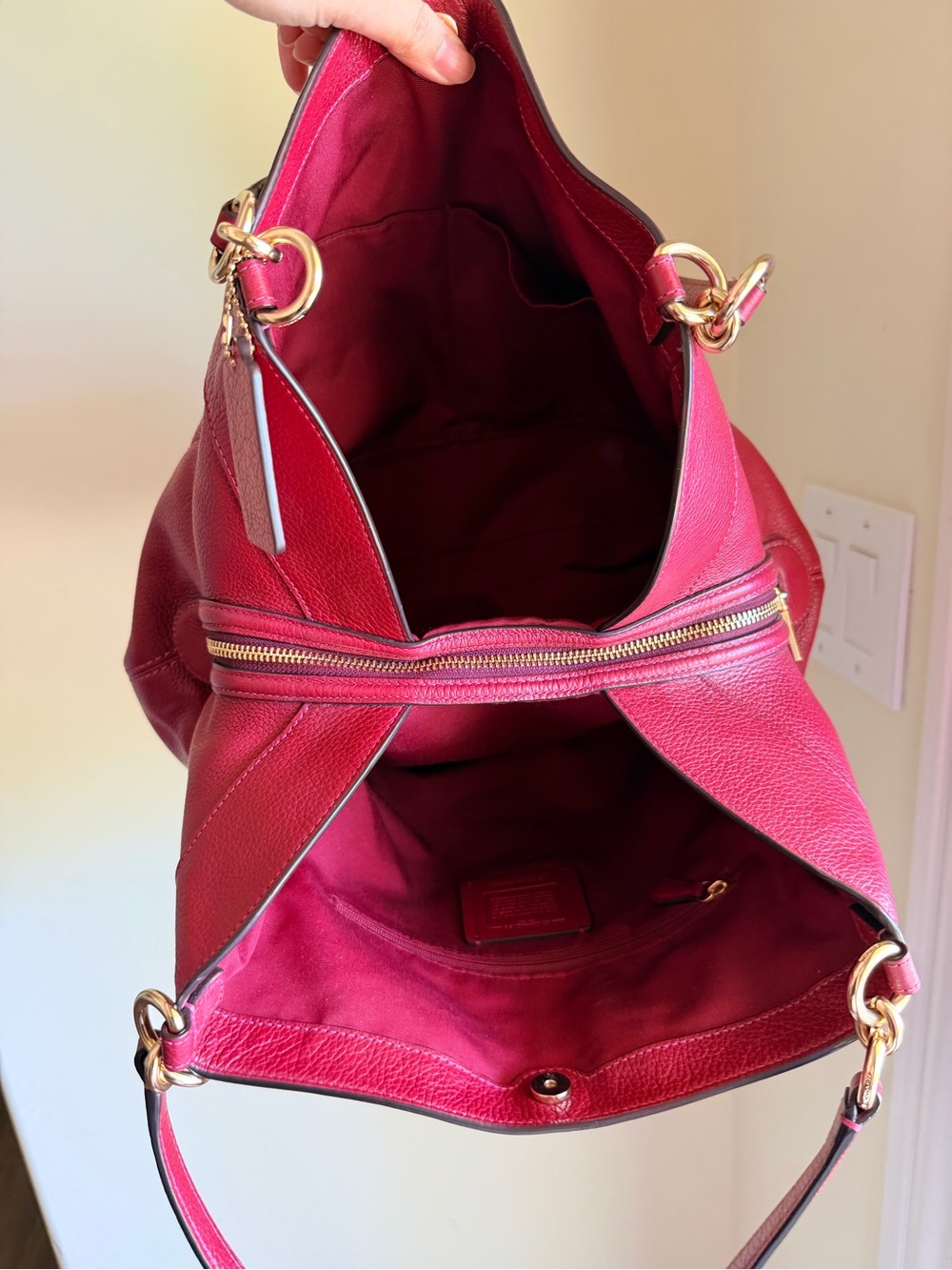 Coach Lexy Pebbled Leather Shoulder Bag in Wine Red with Gold Hardware - Picture 6 of 13